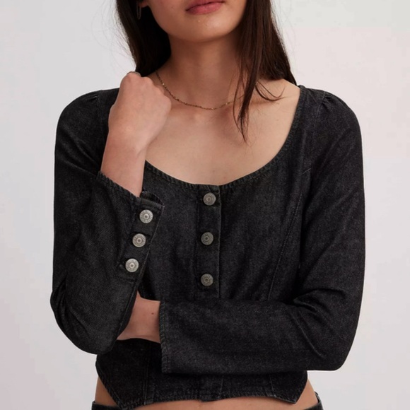 LEVIS DARYN CORSET STYLE DENIM TOP LARGE BLACK - Picture 4 of 8